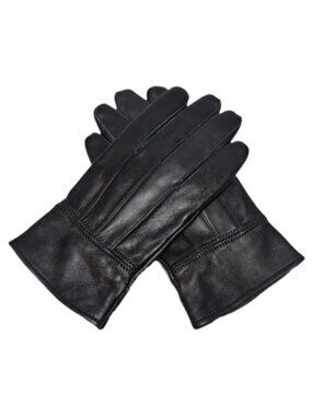 💠100% Lambskin Leather Gloves Black Fleece Lined Womens Size Small / Medium